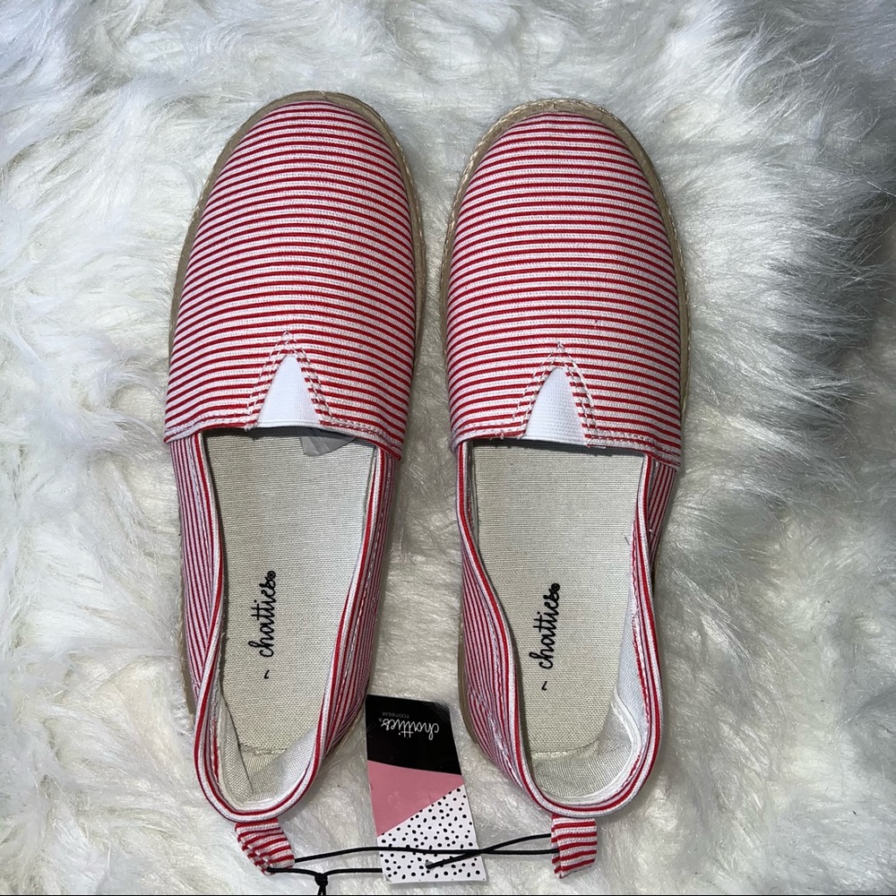 Chatties Canvas Slip-On Shoes Red White Stripes size Large